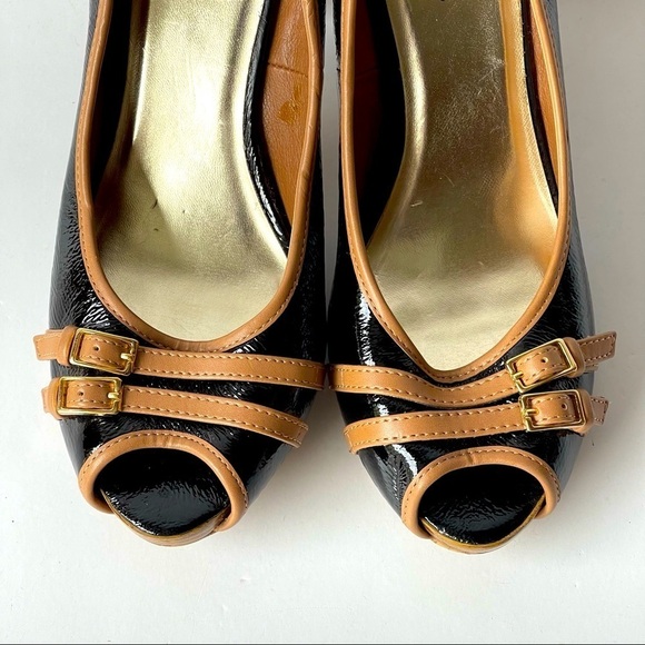 Candie's Black Brown Patent Leather Pumps Heels Buckle, Sz 8 - Picture 10 of 10